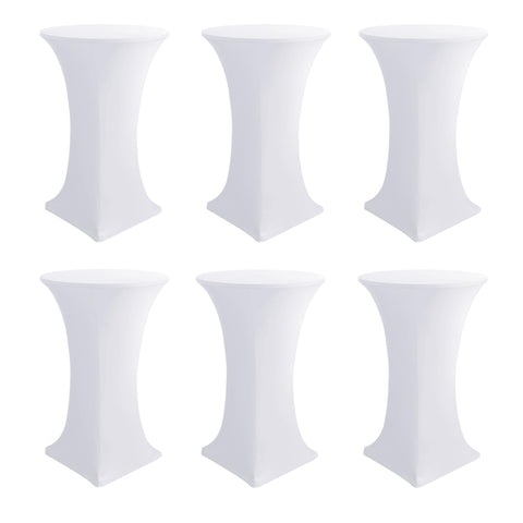Enjoyidea white spandex cocktail table covers in pack on 32x43 inch high top table for a sleek event look