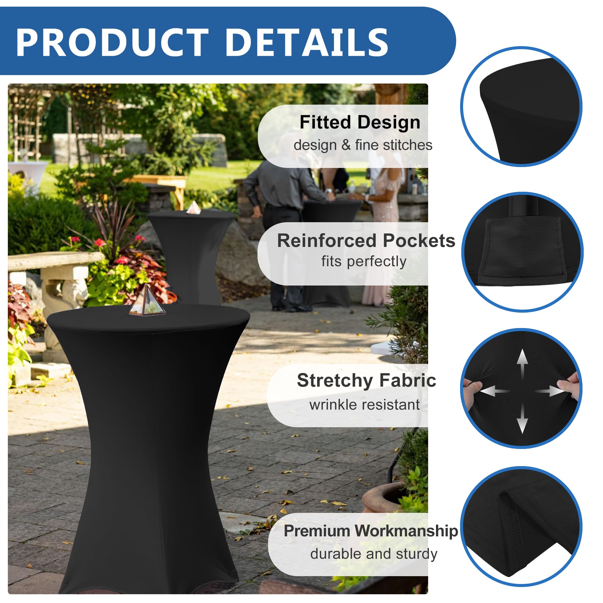 Enjoyidea elastic leg pockets securing highboy tablecloth to table legs.