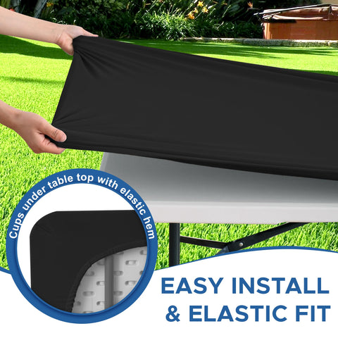 Enjoyidea outdoor picnic setup with a covered 8ft table for weather resilience.