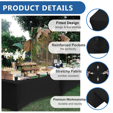 Enjoyidea spandex table cover for folding tables ensures quick setup and secure placement.