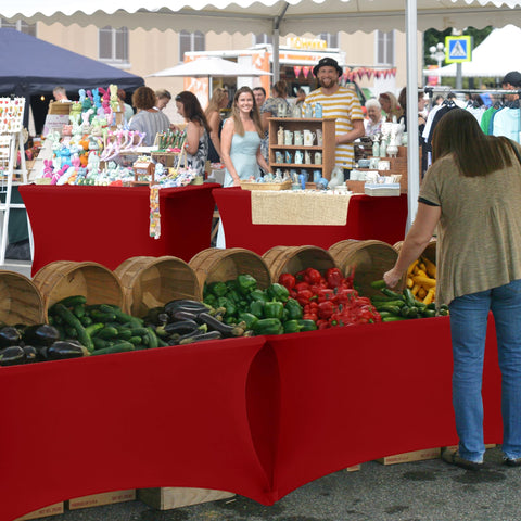 Enjoyidea spandex 6ft table cover for indoor or outdoor use at events.