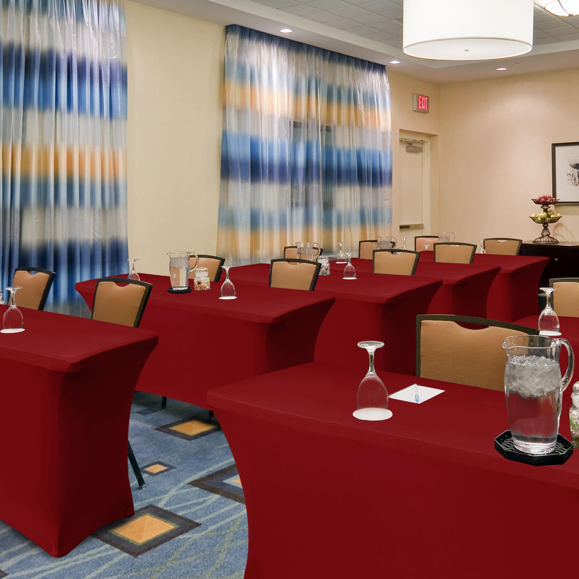 Enjoyidea spandex table cover red close-up showcases vibrant color and fabric.