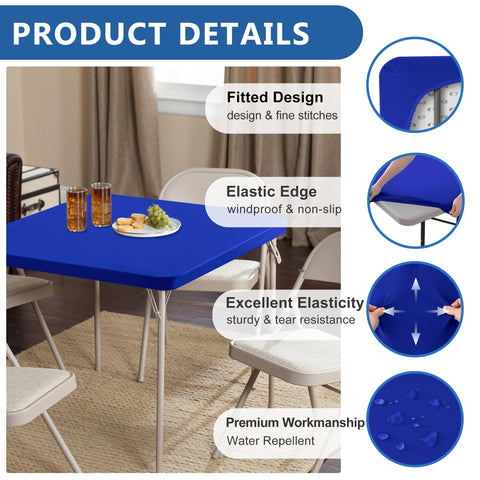 Enjoyidea square fitted tablecloth royal blue elastic edge closeup shows secure grip