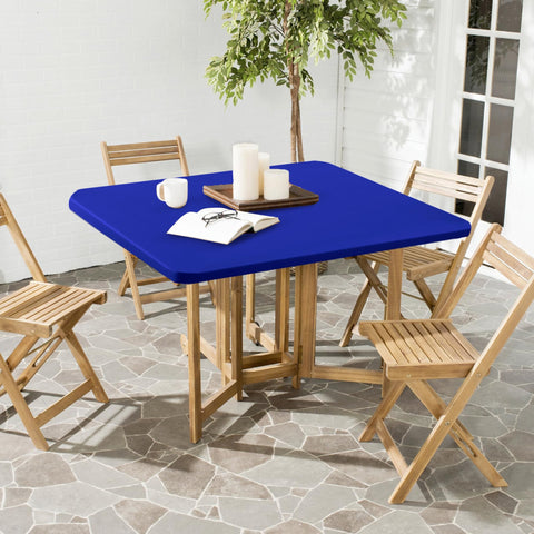 Enjoyidea square fitted tablecloth royal blue wrinkle free fabric closeup