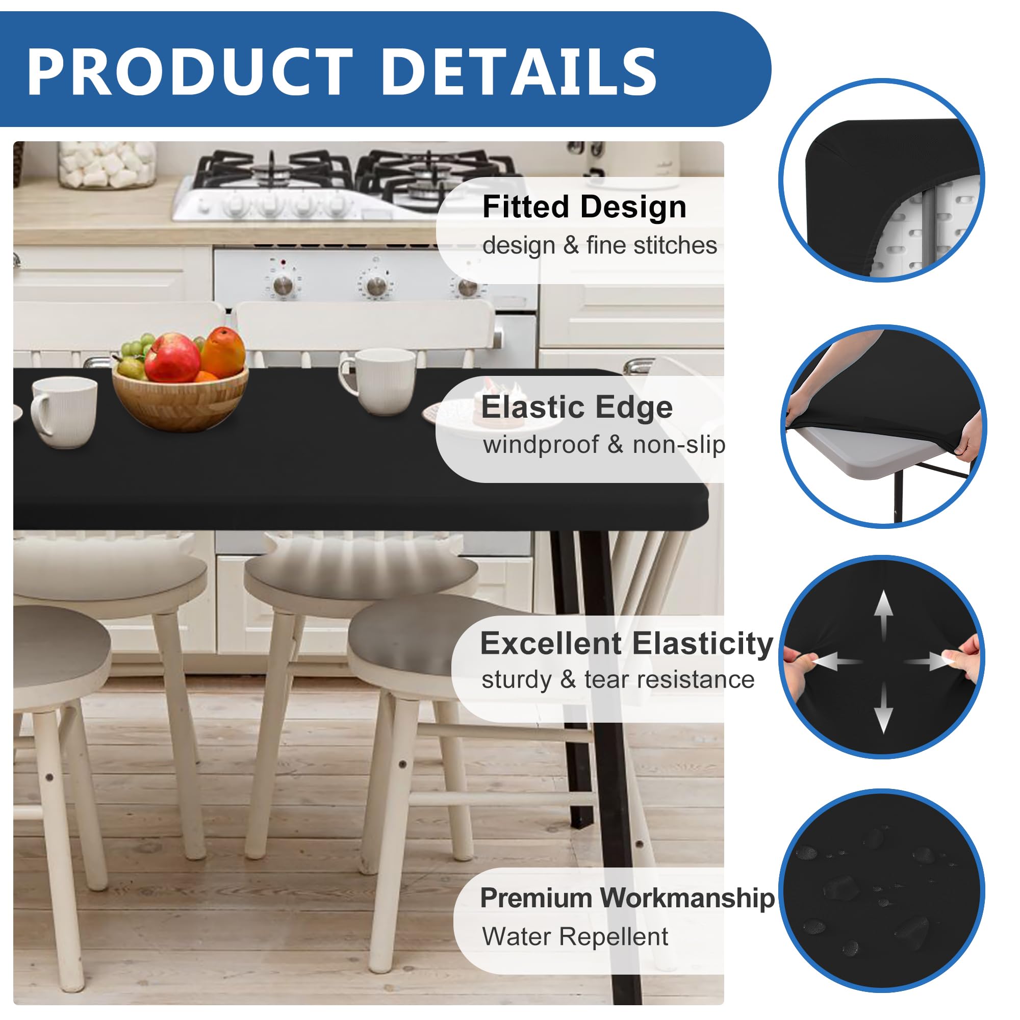 Enjoyidea stretch spandex table cover enables quick, wrinkle-free setup.