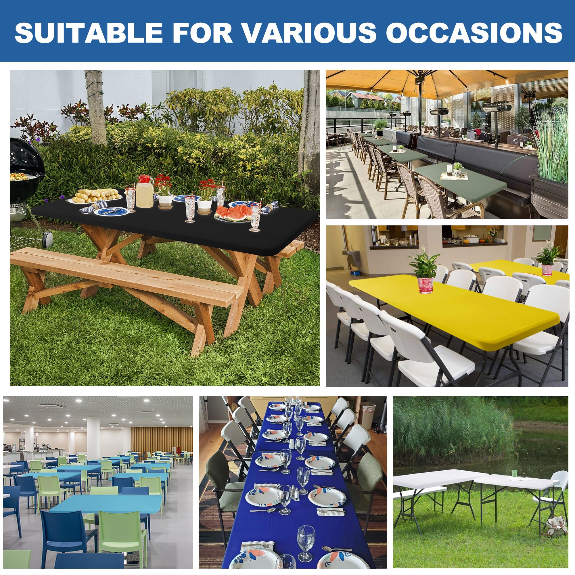 Enjoyidea fitted tablecloth enhances wedding banquet table for a neat look.