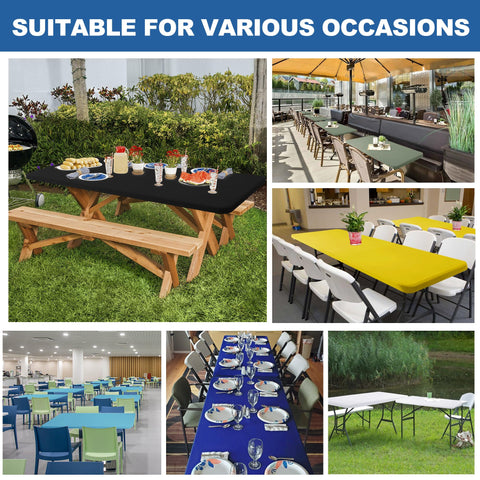 Enjoyidea fitted tablecloth enhances wedding banquet table for a neat look.