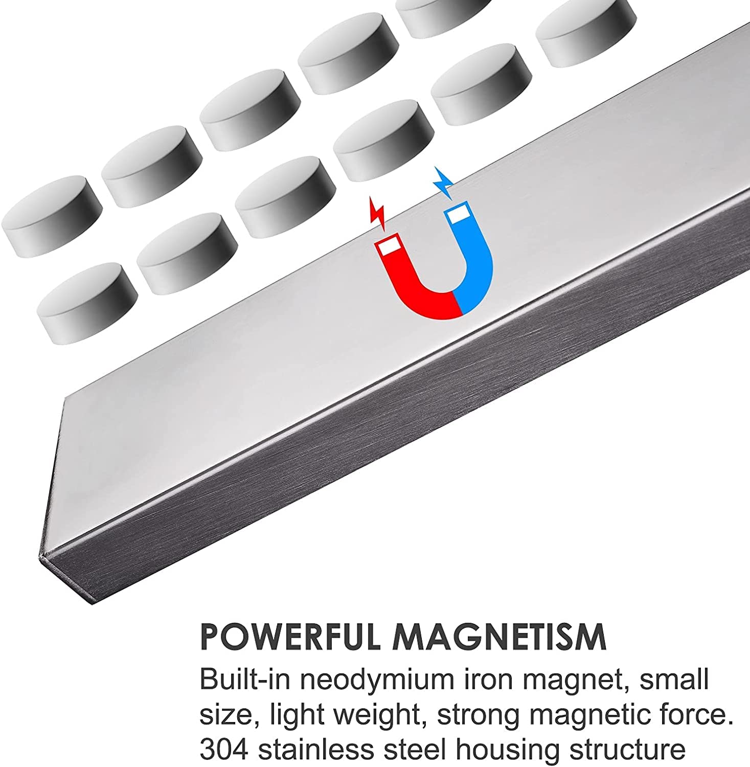 Enkrio upgraded stainless steel knife strip with strong magnets for secure storage