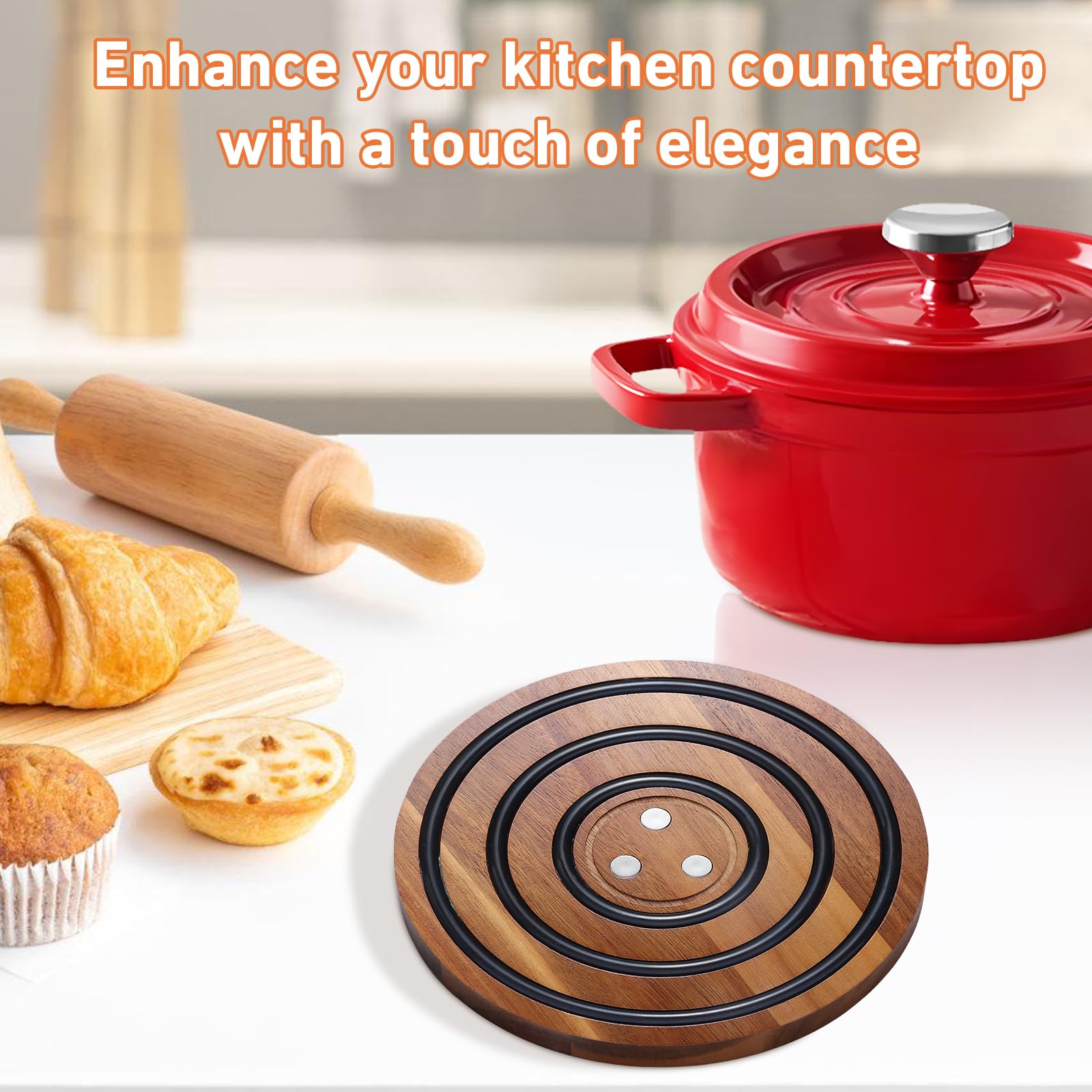 Le Creuset and cast iron cookware are compatible with 8-inch trivets.