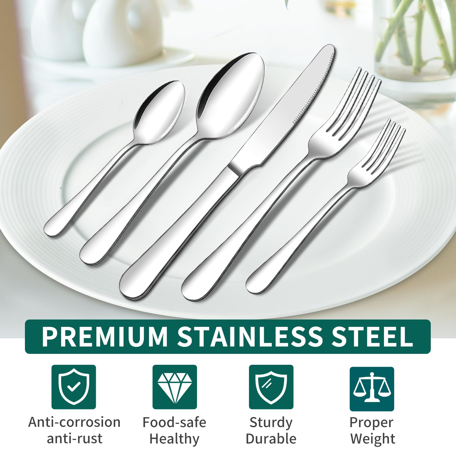 ENLOY flatware with mirror-polished finish enhances table presentation.