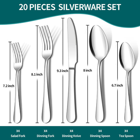ENLOY stainless steel knife, fork, and spoon trio for durable, comfortable meals.