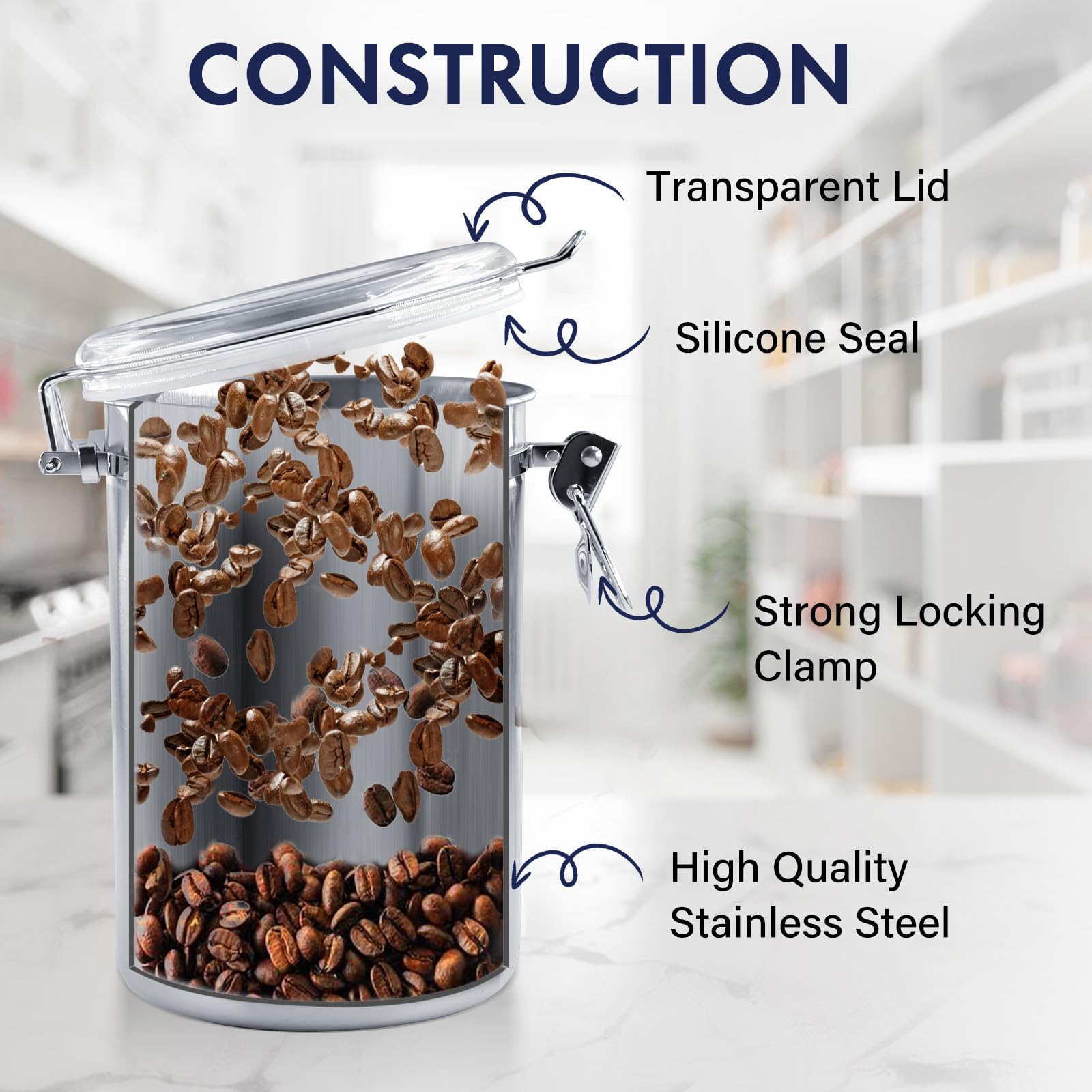 ENLOY wide-opening 38 oz canister shows sturdy design and space saving storage