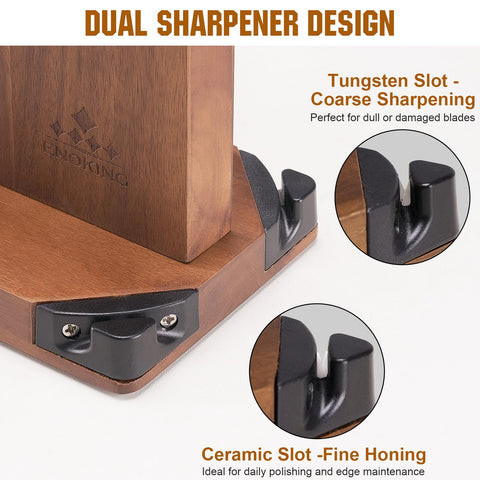 ENOKING built-in sharpeners close-up illustrates quick blade touch-ups without removing knives