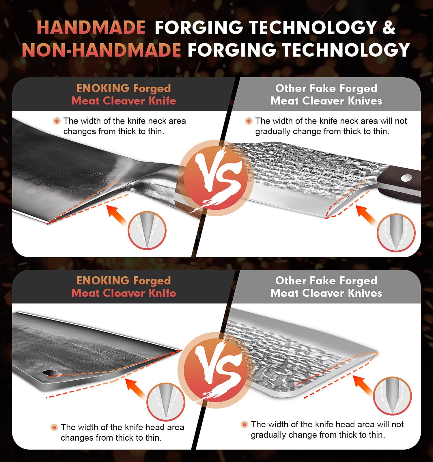 ENOKING cleaver side profile highlights sturdy construction and ergonomic design.