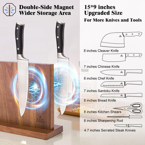 ENOKING knife block dual-sided magnets securely hold blades on both sides