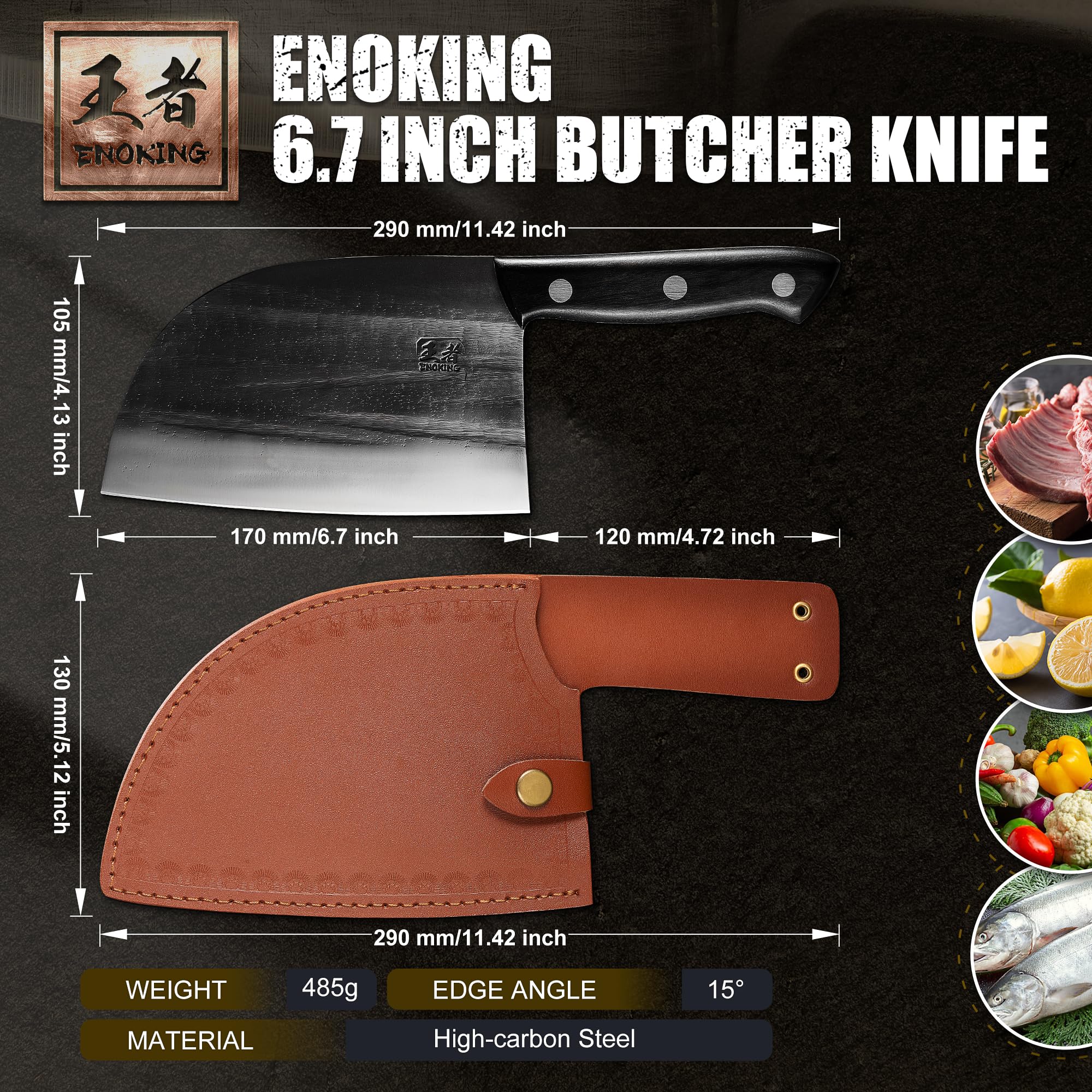 ENOKING high-carbon clad steel offers sharp, durable edges for versatile tasks.
