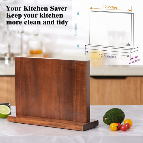 ENOKING magnetic knife block keeps kitchen counters organized and knives accessible.