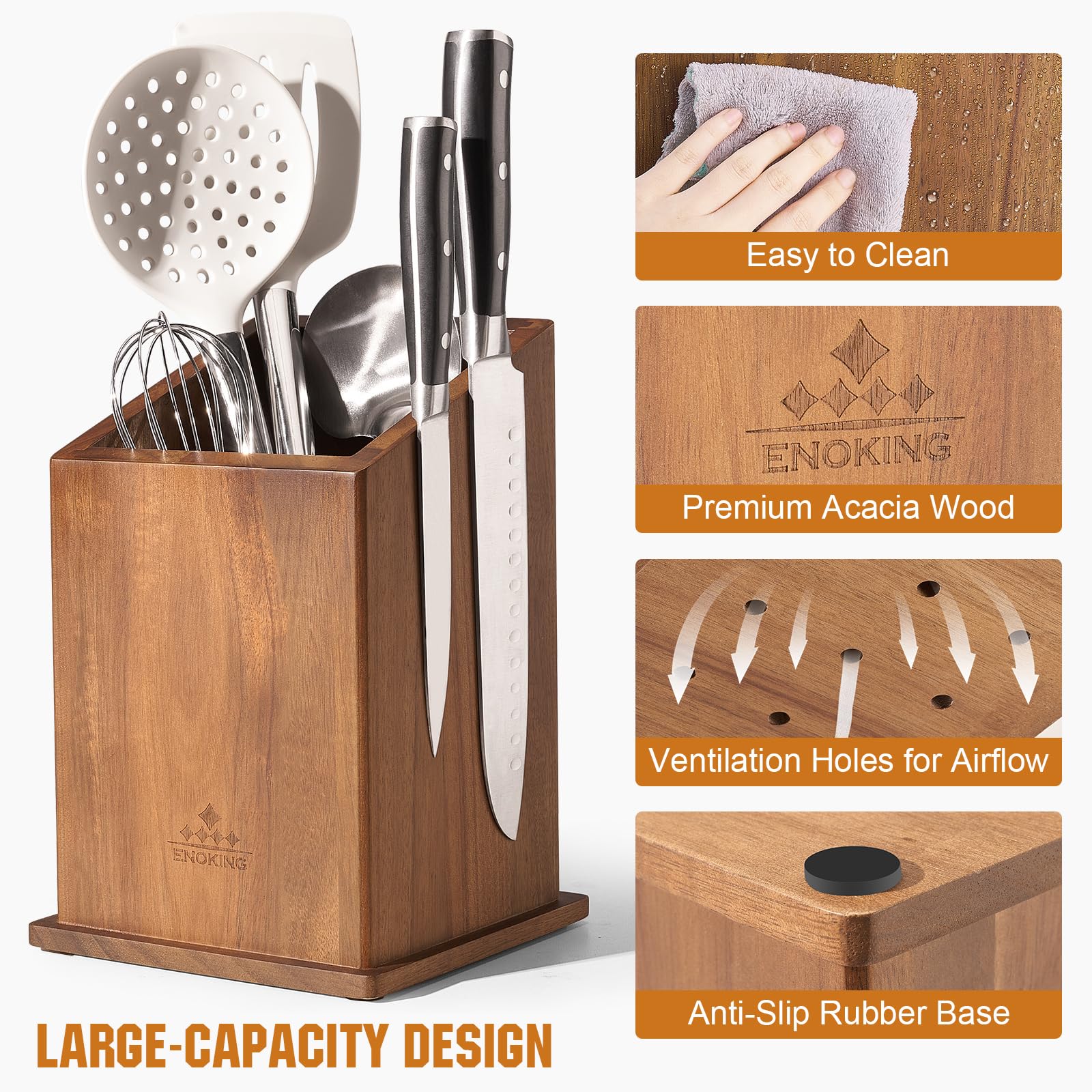 ENOKING large capacity holds knives, scissors, whisks, and more on the counter.