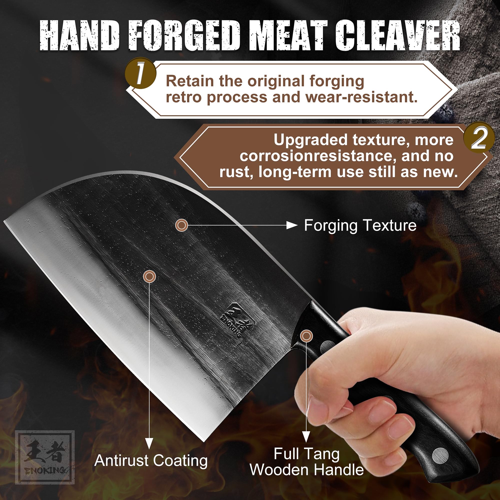 ENOKING leather sheath protects blade during transport and storage.