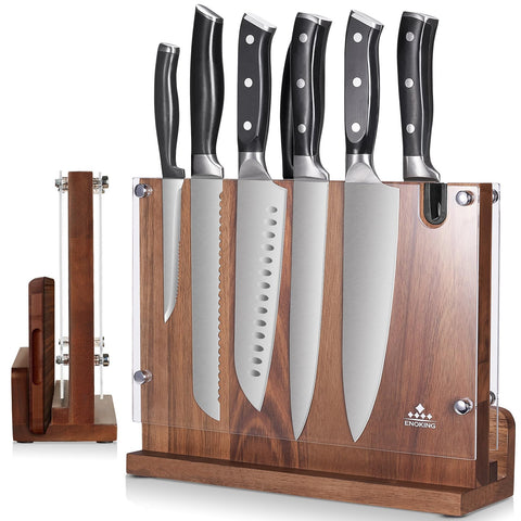 ENOKING magnetic knife block front view showing organized knives for quick access.