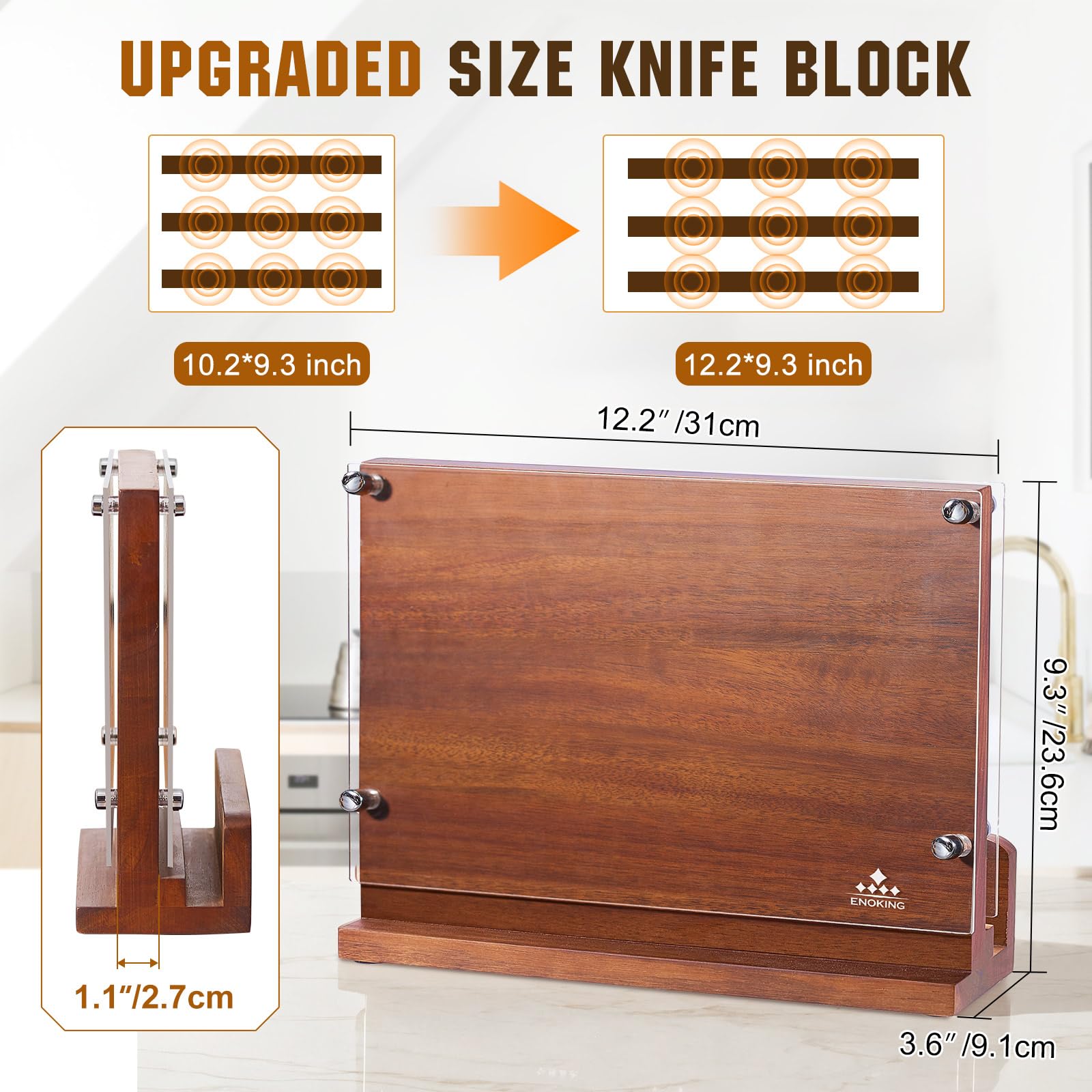 ENOKING natural acacia wood finish resists wear and looks stylish.