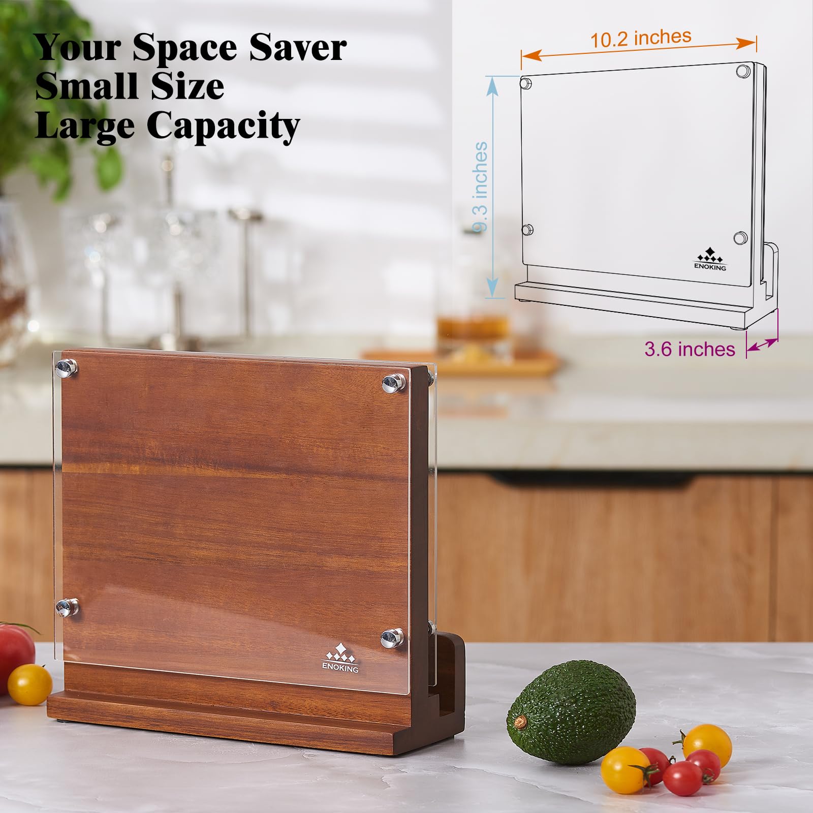 Non-slip base keeps the ENOKING knife block stable on the counter.