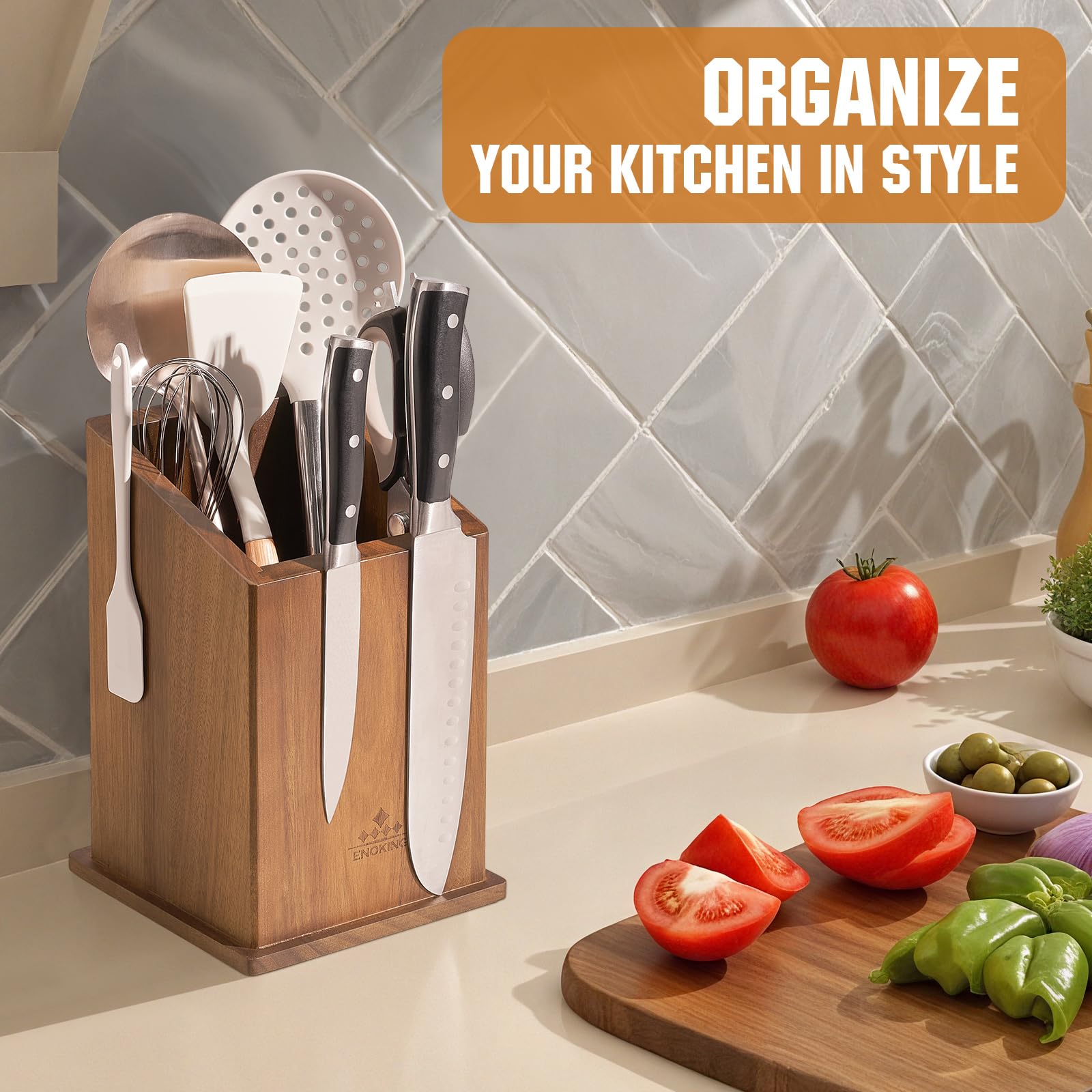 ENOKING premium acacia wood construction blends naturally with modern kitchen decor.