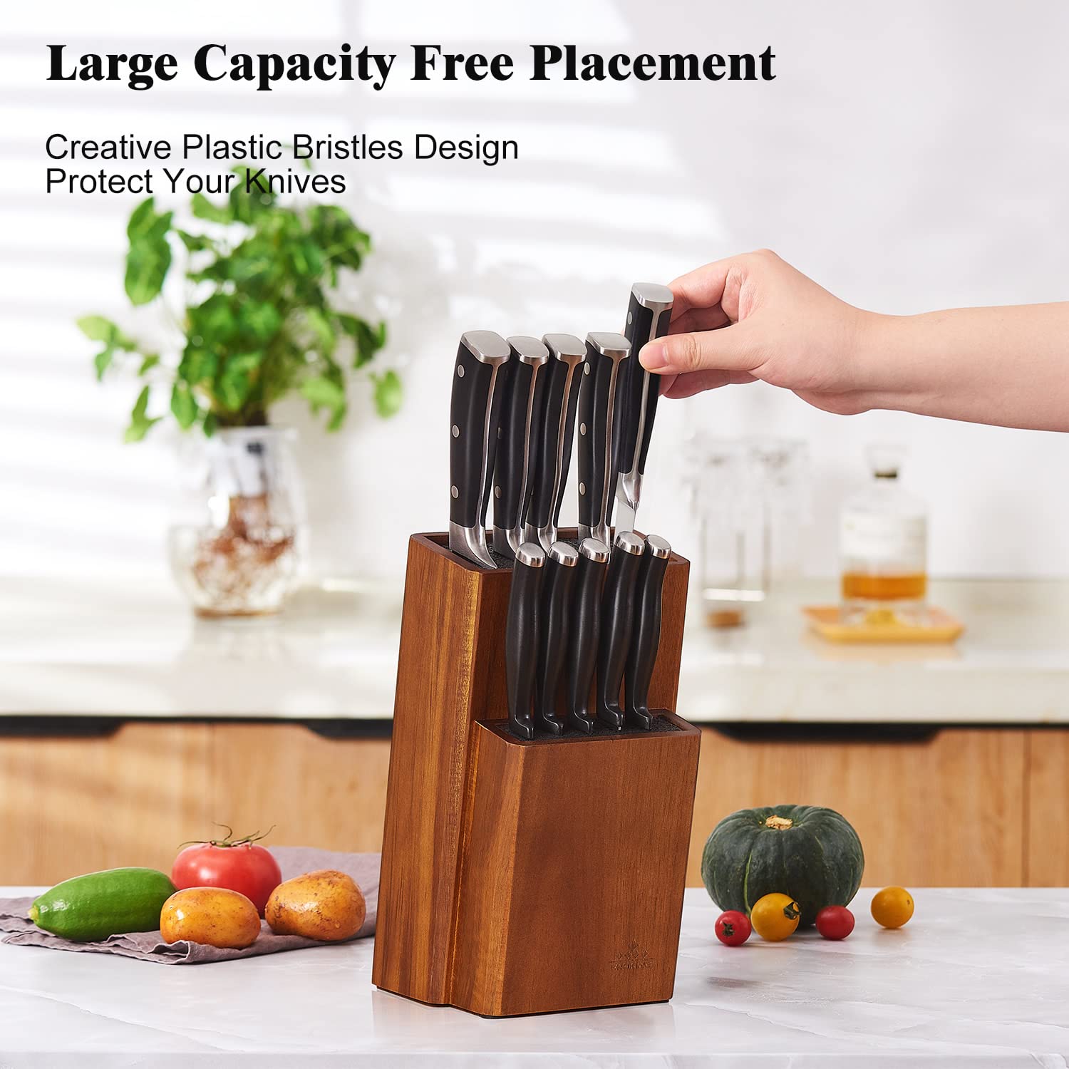 ENOKING removable bristles allow easy cleaning of the knife block.