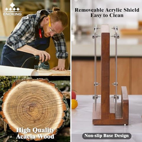 Acacia wood knife block emphasizes warmth while preserving blade edges with magnetic hold.