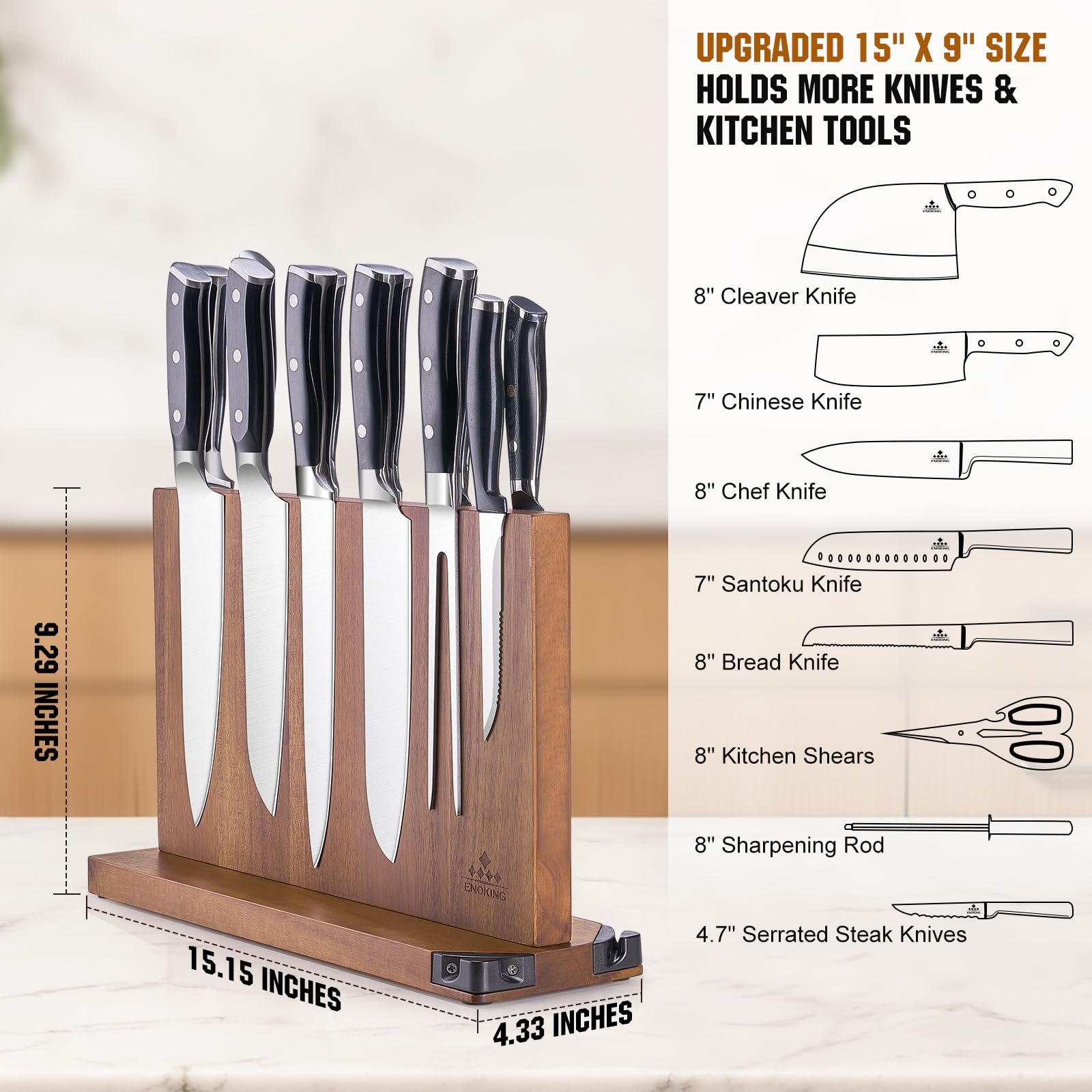 ENOKING universal magnets securely hold knives of various sizes for safe access