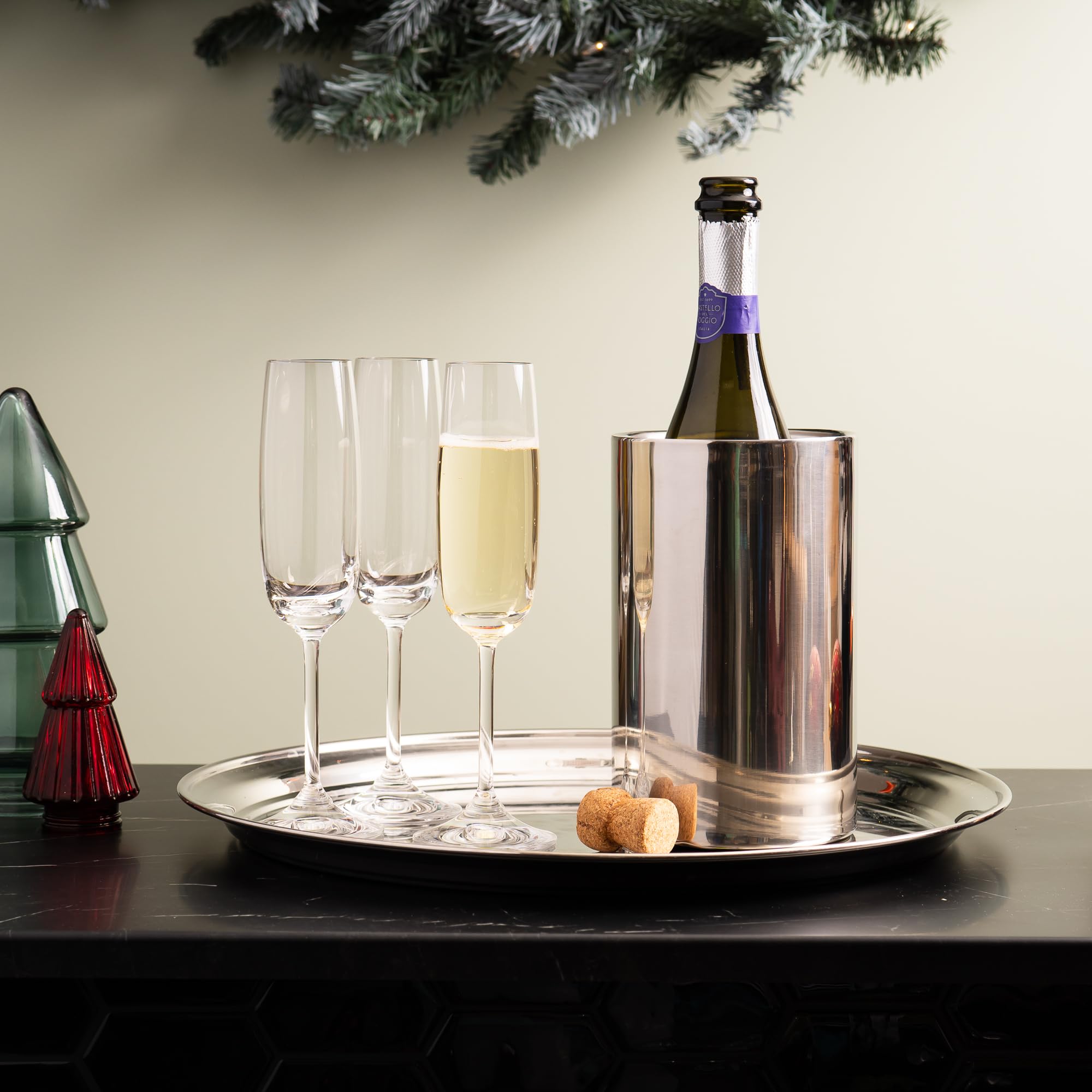 Enoluxe wine chiller fits 750 ml bottles for quick, stable cooling