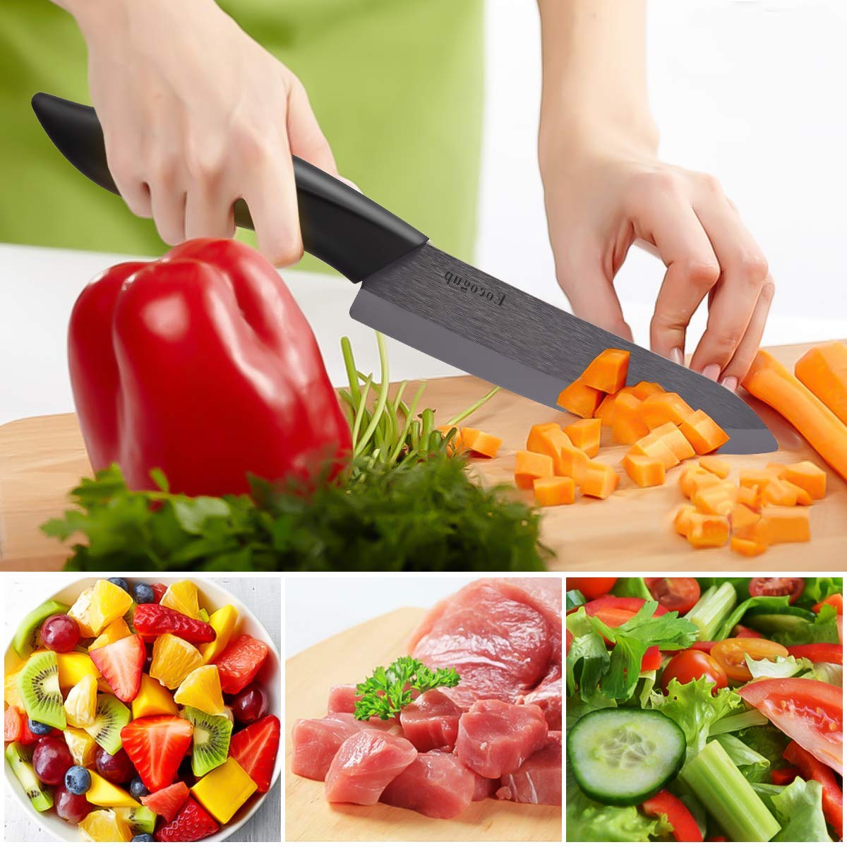 Eocogup ceramic knife set in black finish, modern kitchen essential.