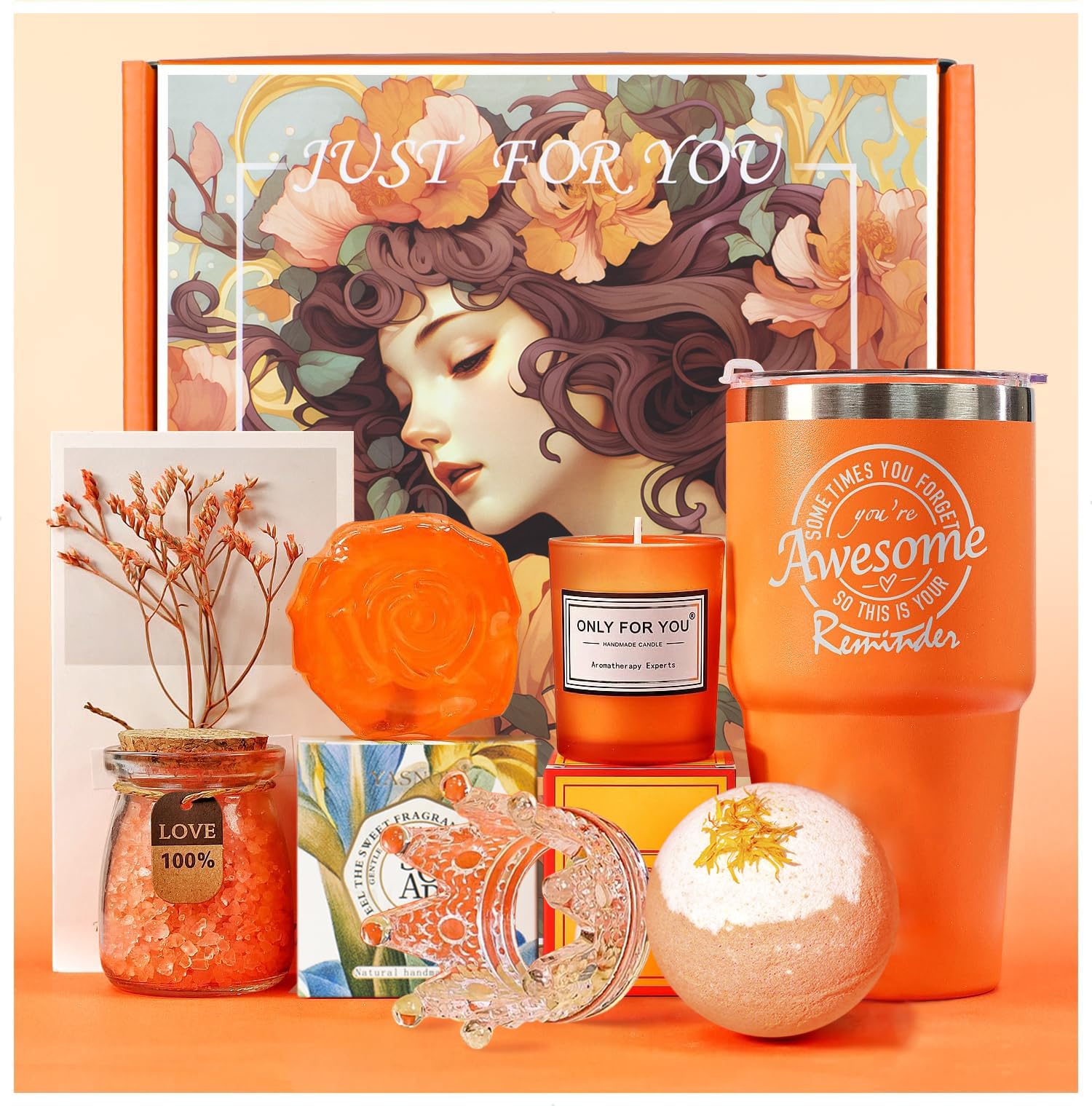 EOMEOH gifts for women orange spa set with 7 pieces, ideal for birthdays and self-care routines.