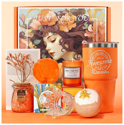 EOMEOH gifts for women orange spa set with 7 pieces, ideal for birthdays and self-care routines.