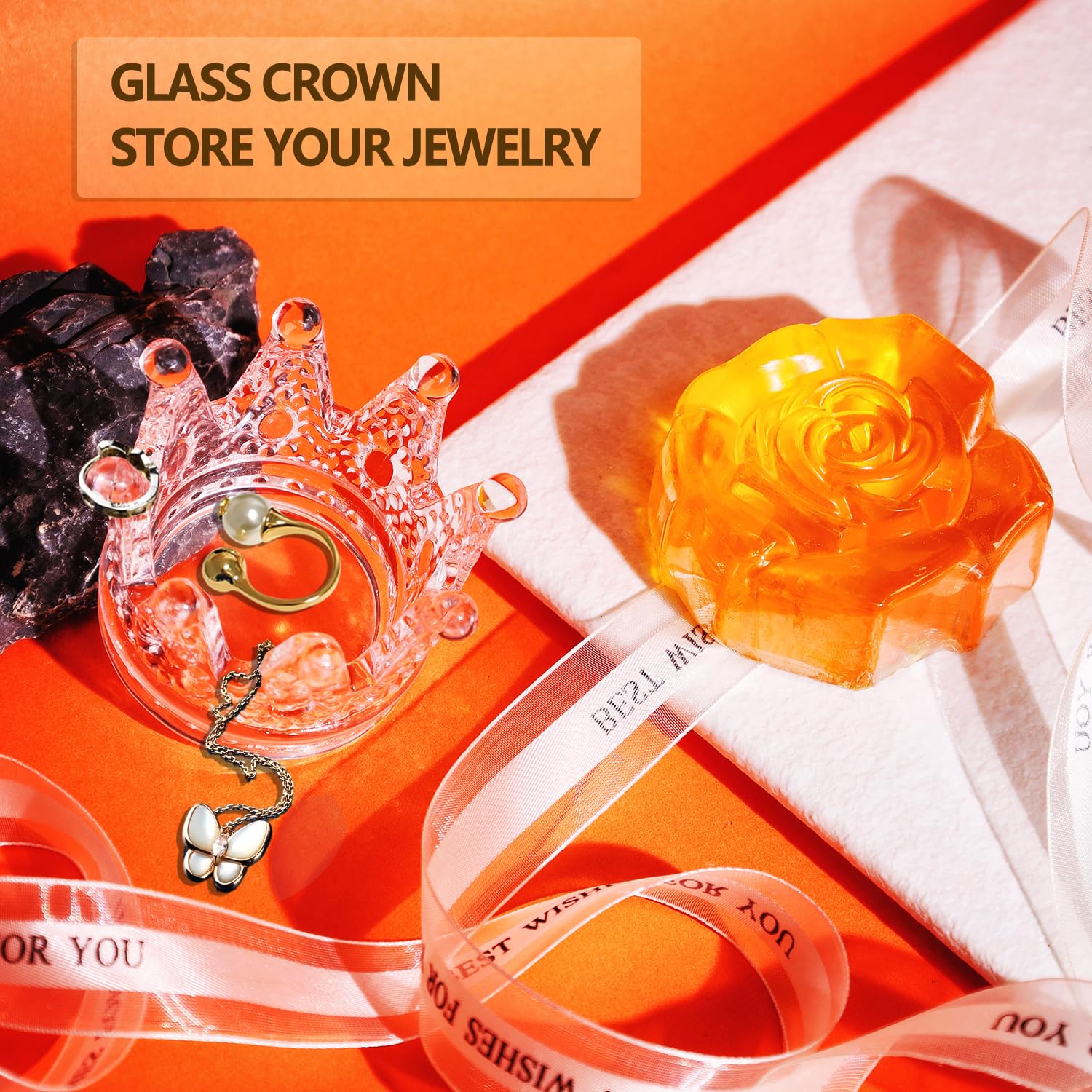 EOMEOH glass crown jewelry storage box keeps treasures organized with elegance.