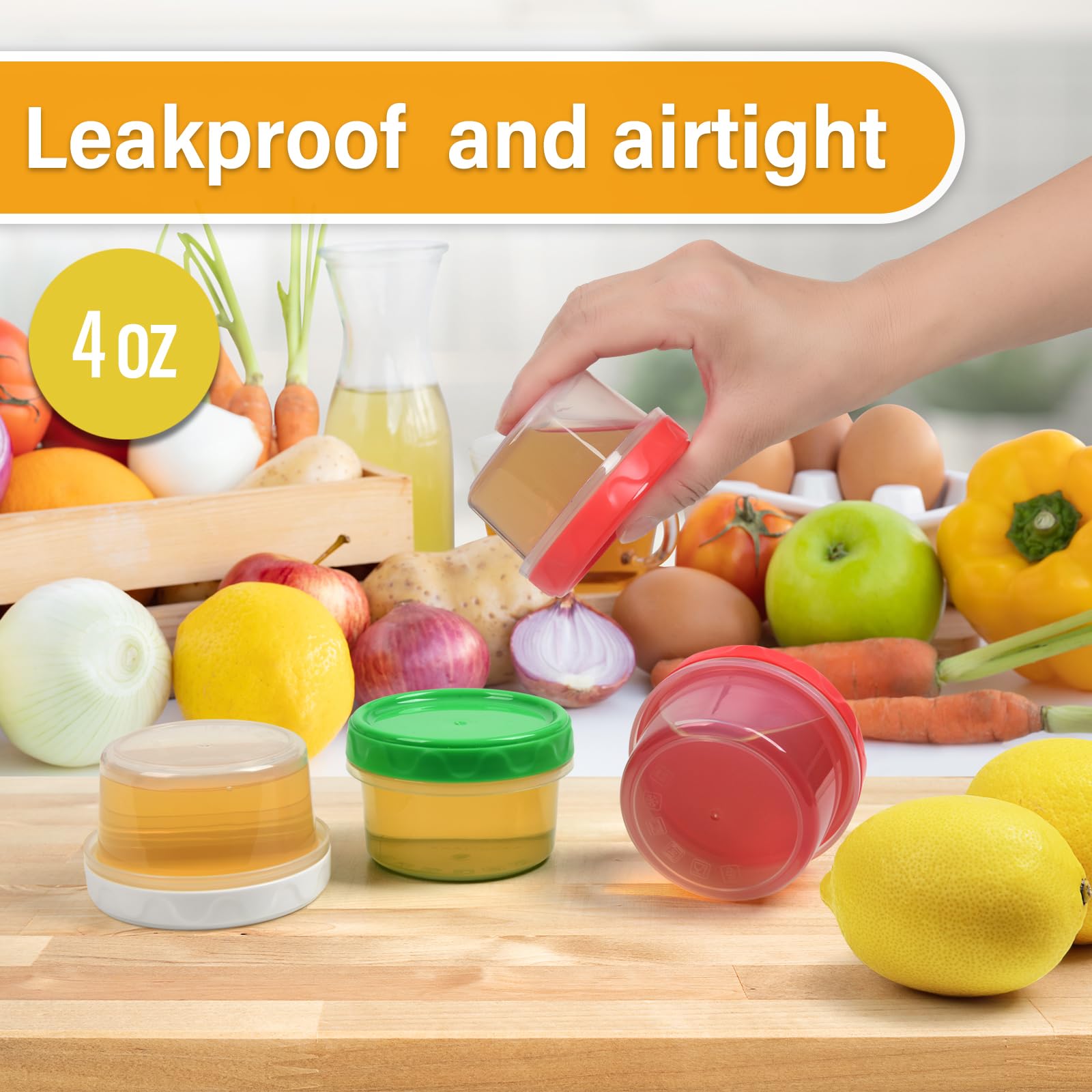 Leakproof twist lid on EONJOE 4oz container prevents spills.