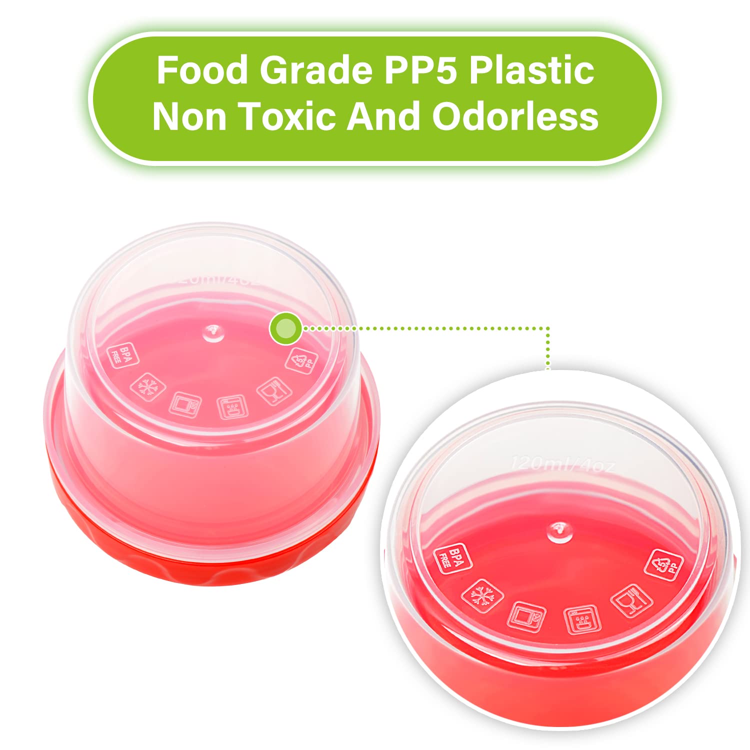 EONJOE 4oz containers fit in lunch bags for on-the-go meals.