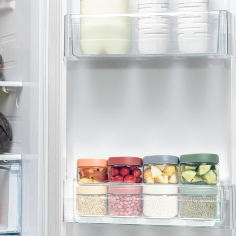 EONJOE stackable glass jars fit fridge shelves and pantry neatly.