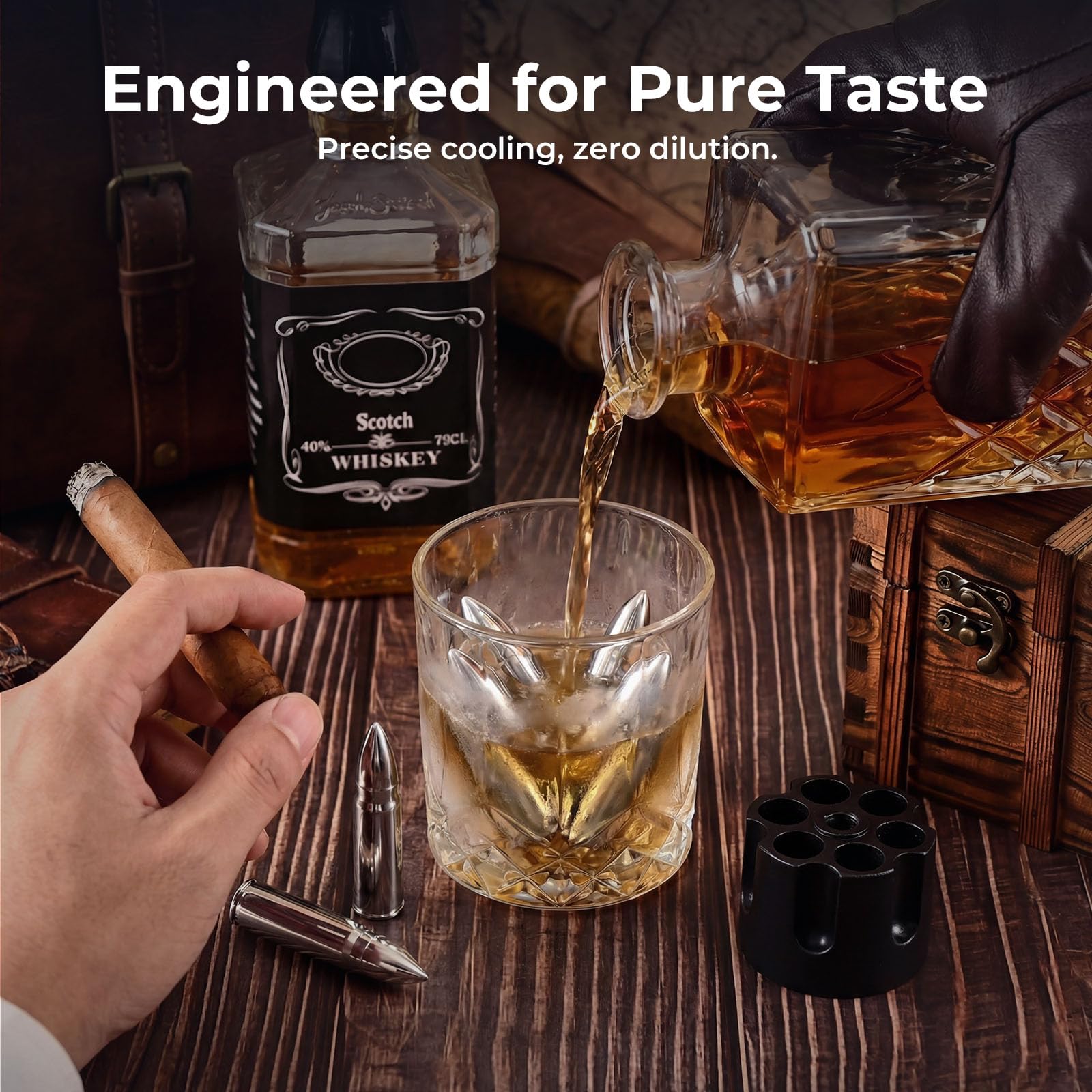 EooCoo whiskey stones set6 wooden gift box for elegant gifting