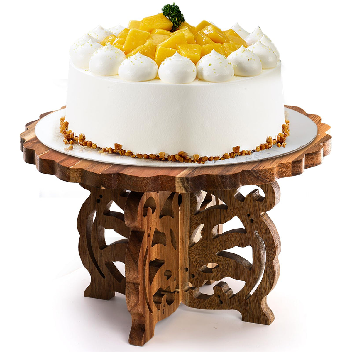 Eorbow 12-inch wood cake stand top view with spacious surface for cakes.