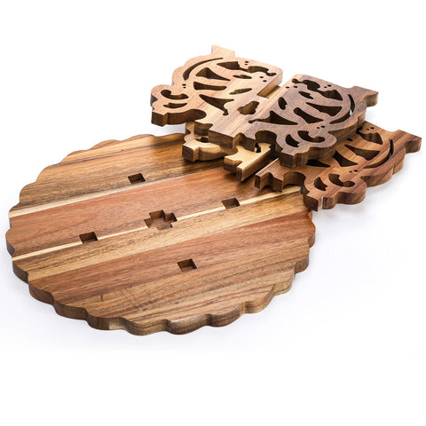 Eorbow wedding centerpiece stand showcases rustic acacia charm for elegant celebrations.