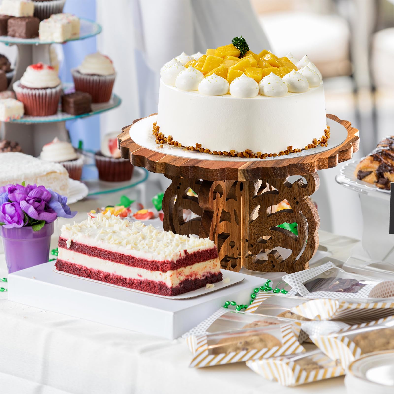 Eorbow versatile stand works for cupcakes, cookies, candies, and more.