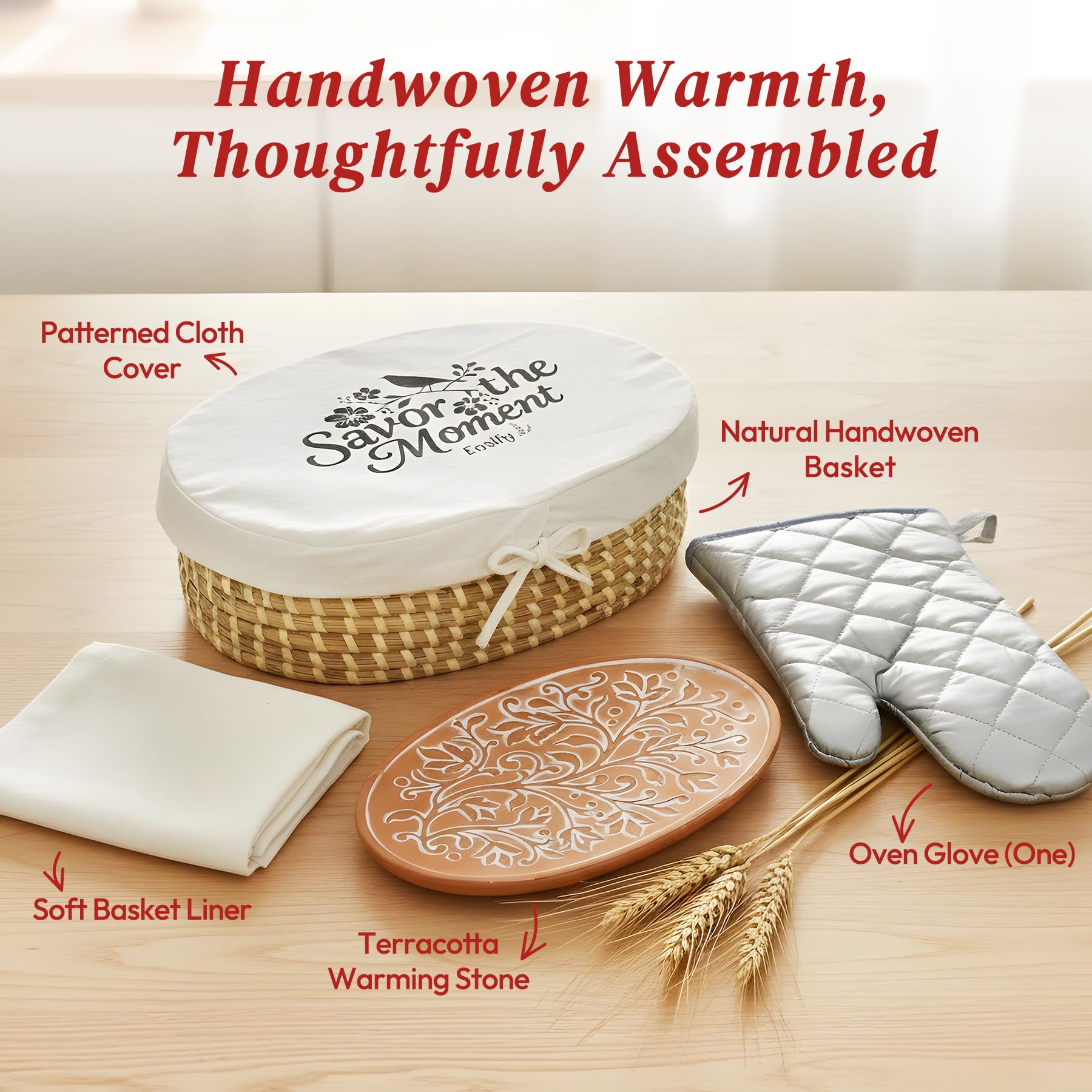 Eosify bread warmer basket with lid traps warmth for longer bread freshness.