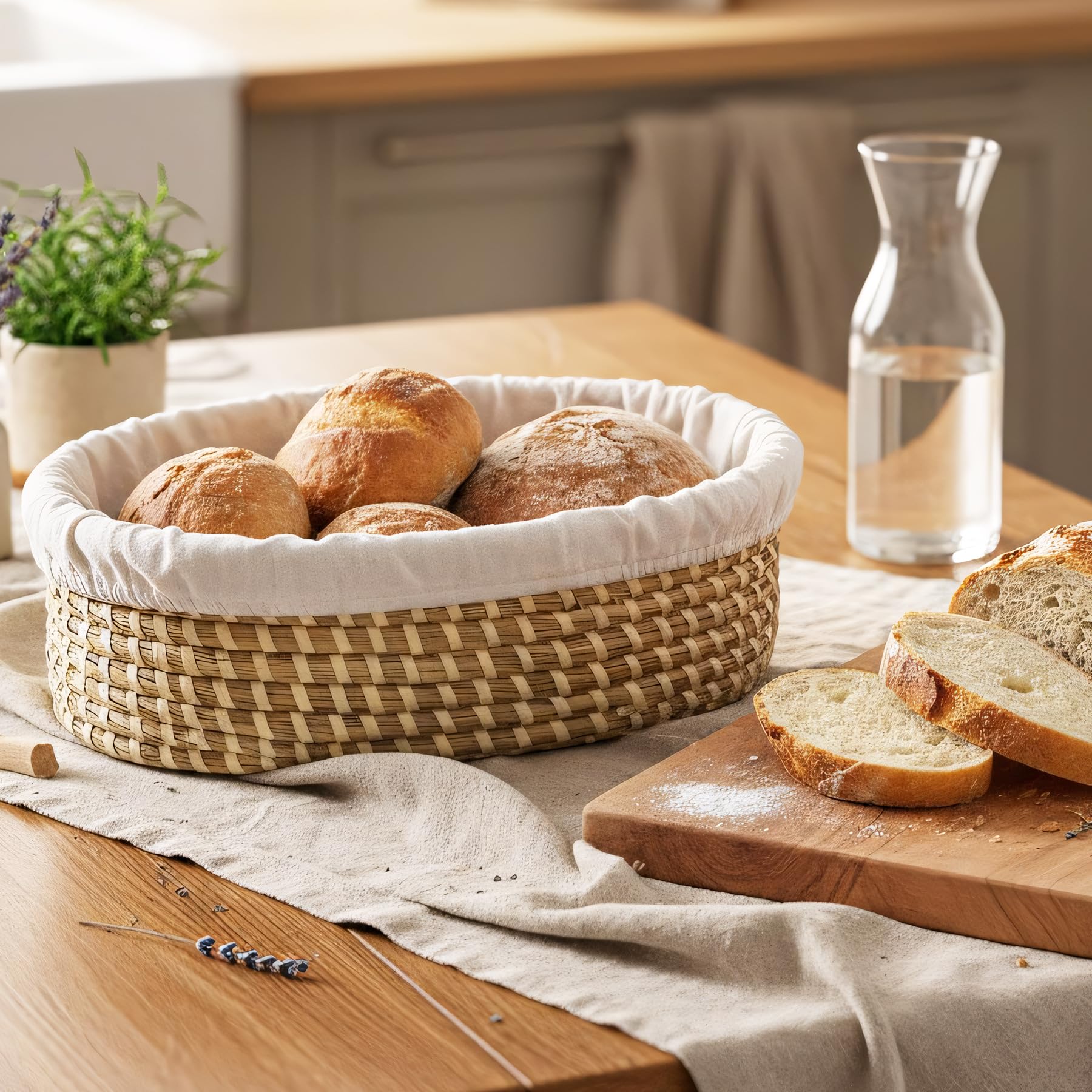 Eosify bread warmer basket with liner ensures soft, presentable bread for serving.