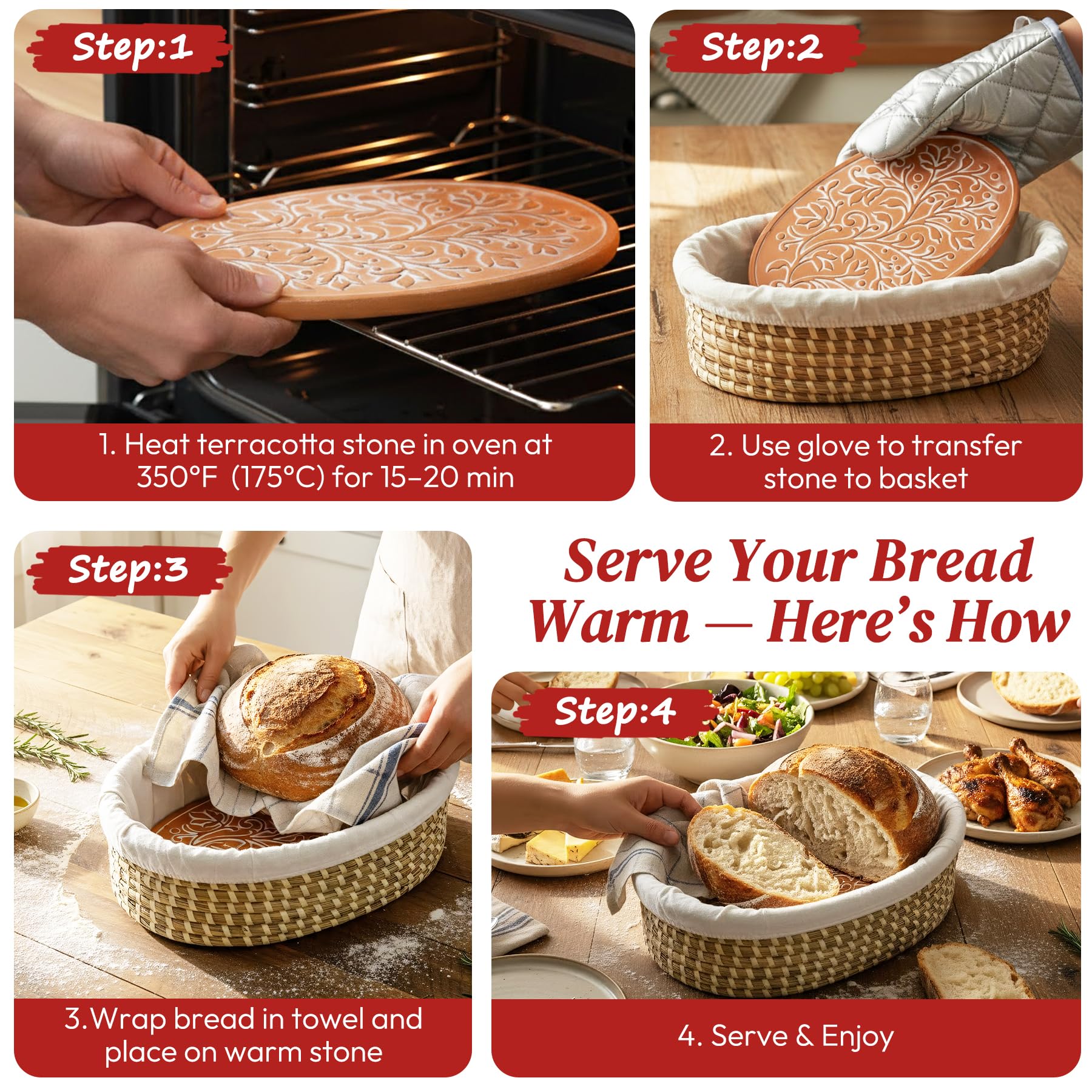 Eosify bread warmer basket terracotta finish adds rustic charm to your table.