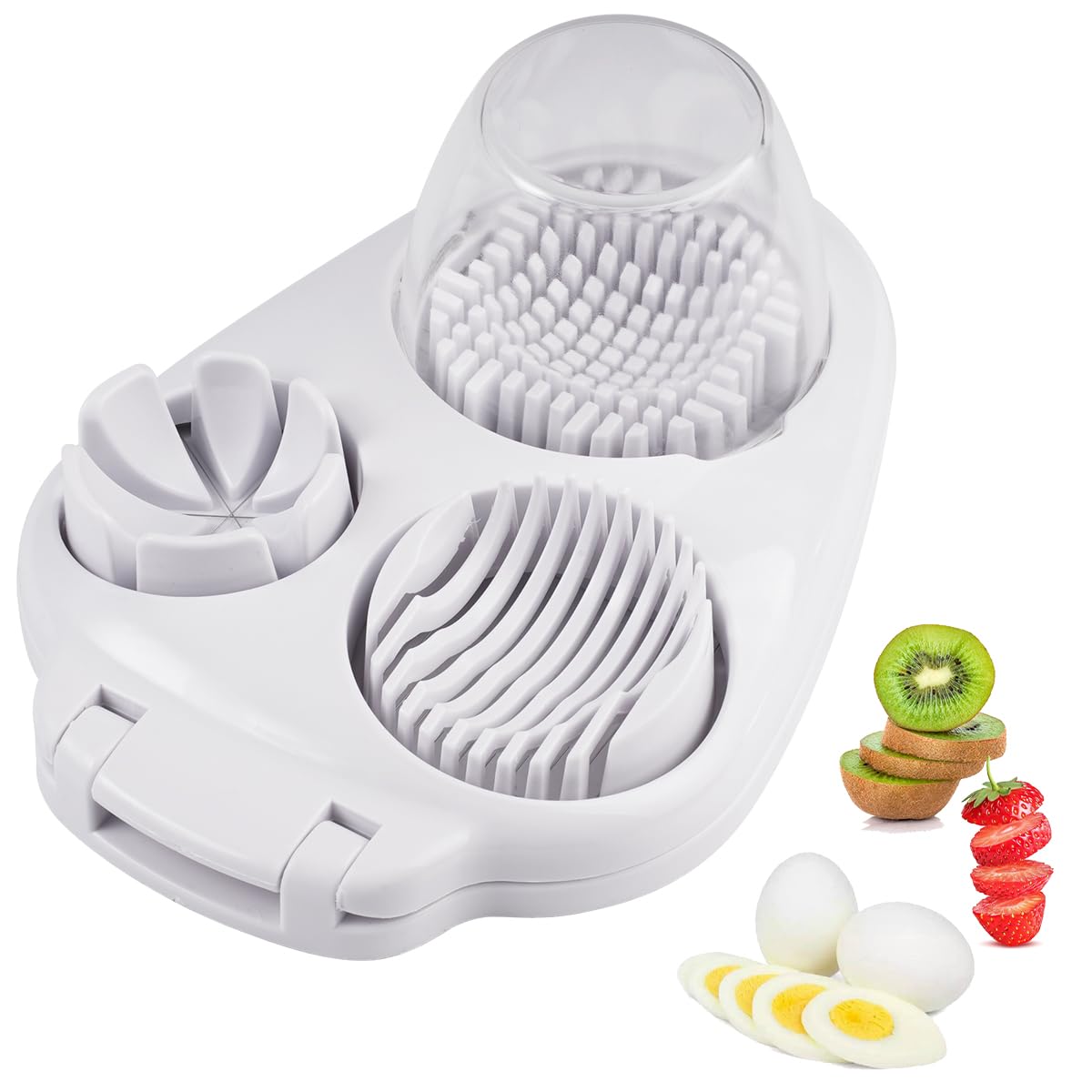 Eosraffa egg slicer assembly view highlighting 3-in-1 prep versatility for meals.