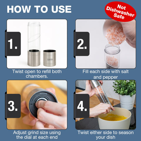 Eparé clear chambers reveal spice levels for easy refills.