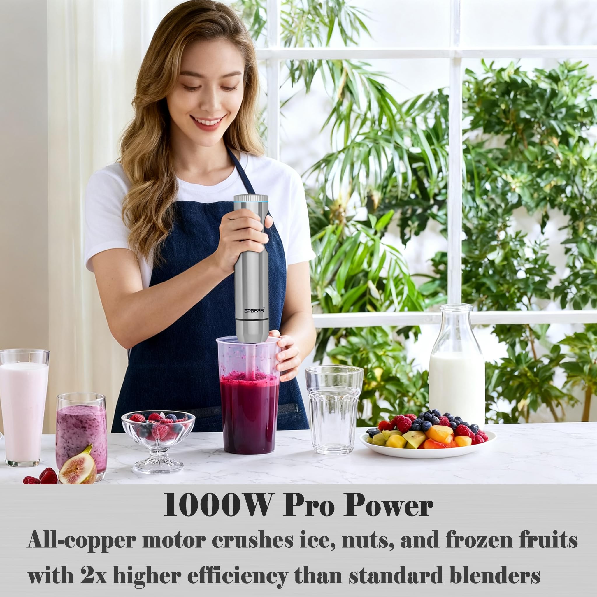EPBEPB anti-splash design minimizes splatter during blending.