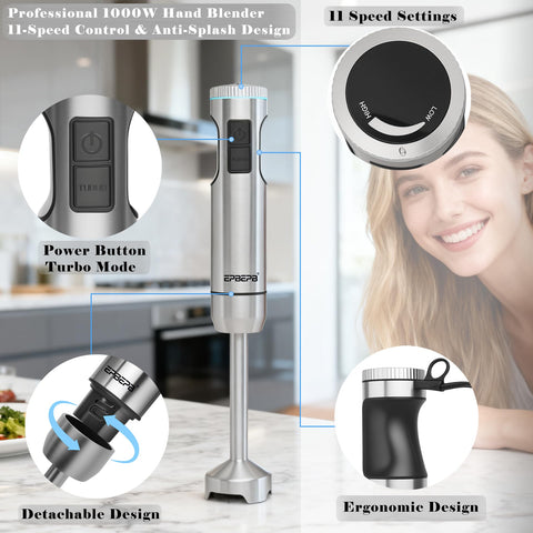 EPBEPB four-blade head ensures thorough blending and smooth textures.