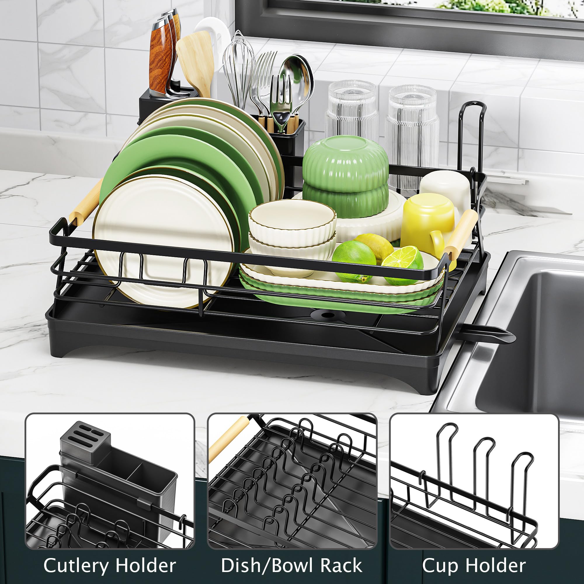 Epicano dish drying rack features large drainage hole and four grooves for water